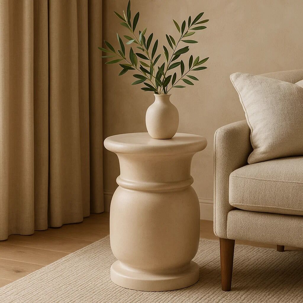 Zoro Cream Marble Stool and Side Table