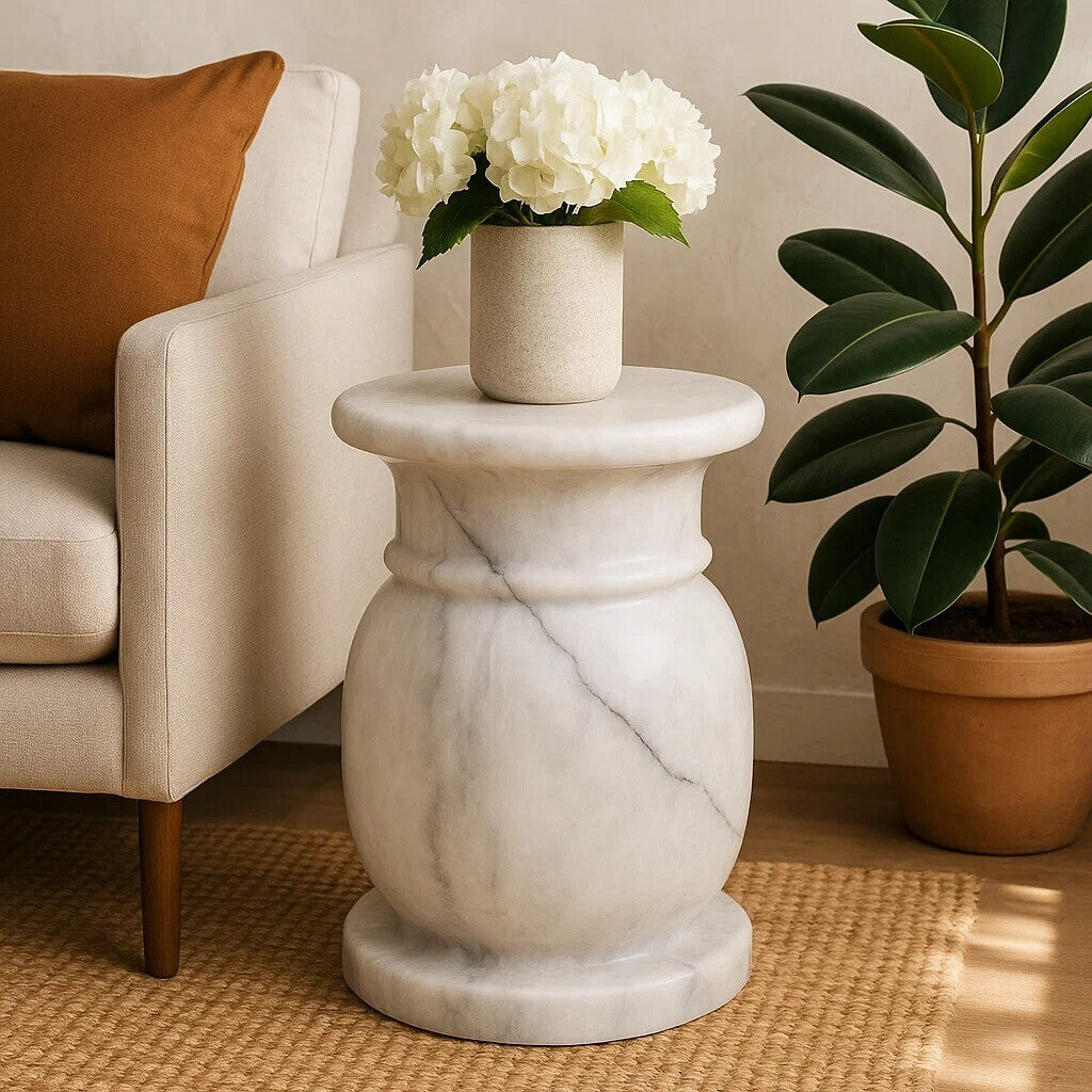 Zoro White Marble Stool And Side Table
