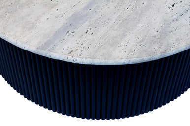 Walton Travertine Top Coffee Table with Black Acacia Wood Base