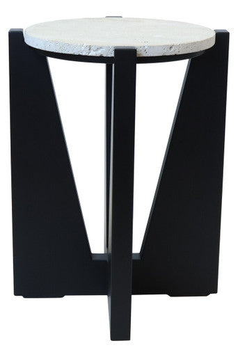 Winton Travertine Top Side Table With Black Acacia Wood Frame - Image 3