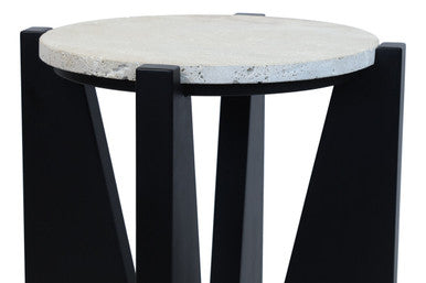Winton Travertine Top Side Table With Black Acacia Wood Frame - Image 4