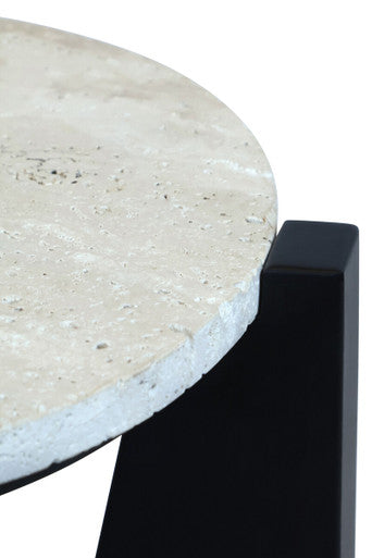 Winton Travertine Top Side Table With Black Acacia Wood Frame - Image 5