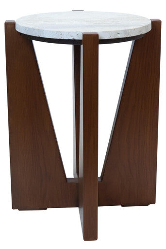 Winton Travertine Top Side Table With Acacia Wood Frame - Image 3