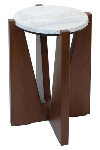 Winton Travertine Top Side Table With Acacia Wood Frame - Image 10