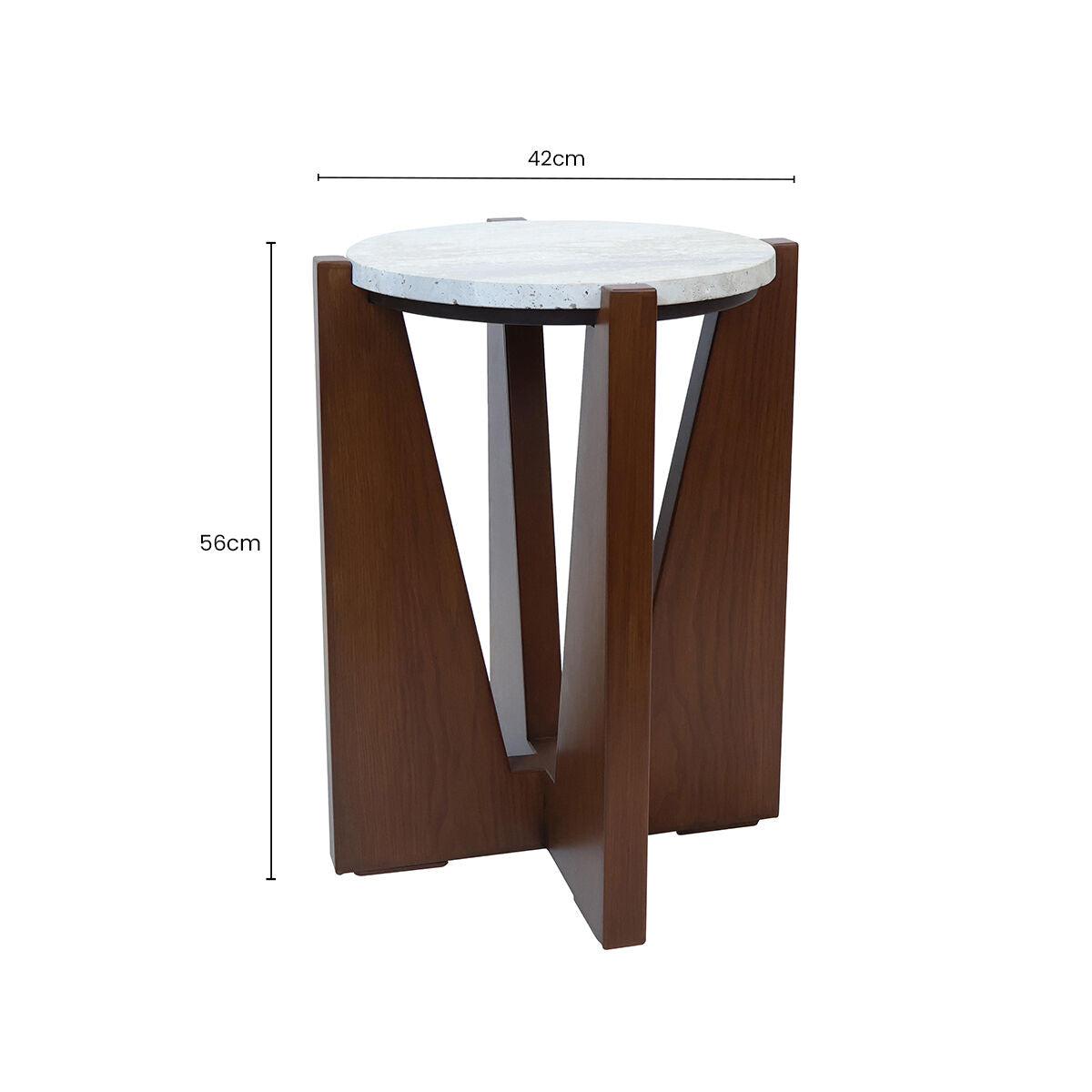 Cream Travertine Top Side Table with Brown Acacia Wood Geometric Frame | Winton