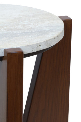 Winton Travertine Top Side Table With Acacia Wood Frame - Image 4
