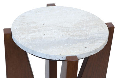 Winton Travertine Top Side Table With Acacia Wood Frame - Image 5