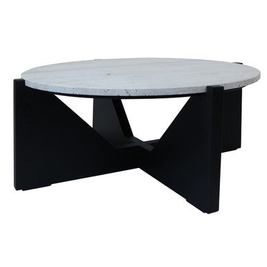 Winton Travertine Top Coffee Table With Black Acacia Wood Frame - Image 5