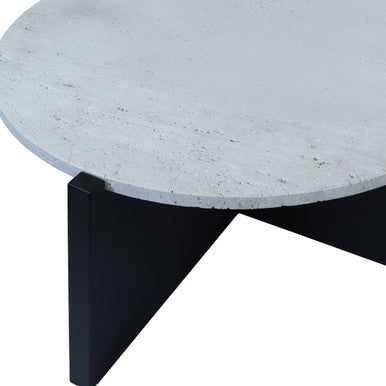 Winton Travertine Top Coffee Table With Black Acacia Wood Frame - Image 7
