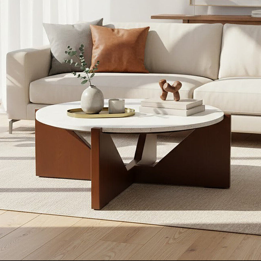 Winton Travertine Top Coffee Table With Acacia Wood Frame - Image 1