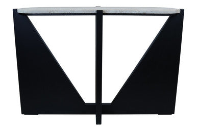 Winton Travertine Top Console Table With Black Acacia Wood Frame