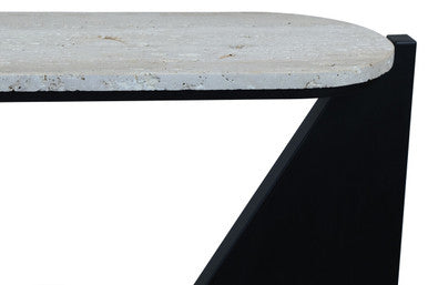 Winton Travertine Top Console Table With Black Acacia Wood Frame - Image 4