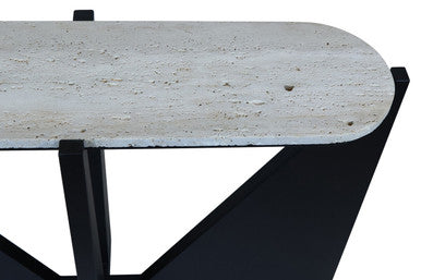 Winton Travertine Top Console Table With Black Acacia Wood Frame - Image 7
