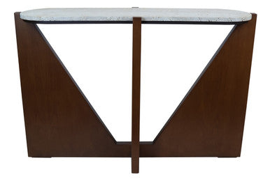 Winton Travertine Top Console Table With Acacia Wood Frame - Image 1