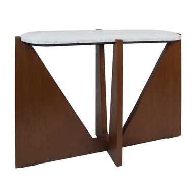 Winton Travertine Top Console Table With Acacia Wood Frame - Image 2
