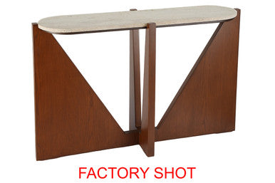 Winton Travertine Top Console Table With Acacia Wood Frame