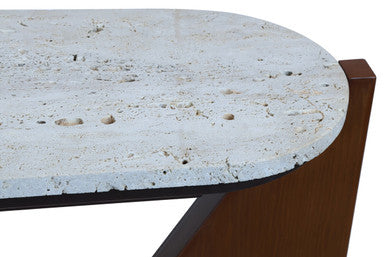 Winton Travertine Top Console Table With Acacia Wood Frame - Image 5