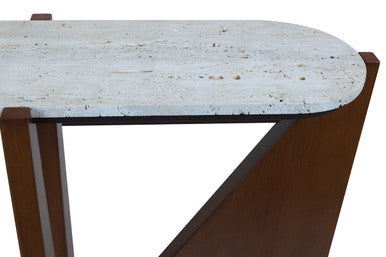Winton Travertine Top Console Table With Acacia Wood Frame - Image 4