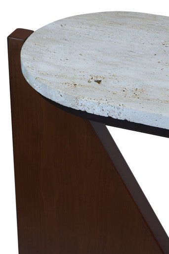 Winton Travertine Top Console Table With Acacia Wood Frame - Image 3