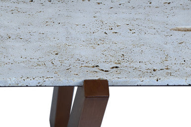 Winton Travertine Top Console Table With Acacia Wood Frame - Image 6