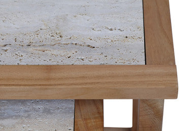 Womad Large Set Of 2 Wooden Side Tables With Travertine Tops - Image 7