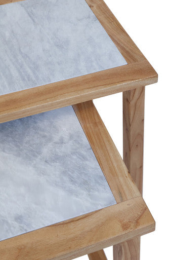 Womad Small Set Of 2 Wooden Side Tables With White Marble Tops - Image 5
