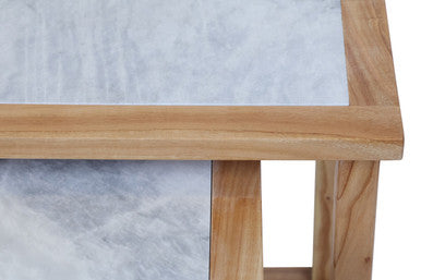 Womad Small Set Of 2 Wooden Side Tables With White Marble Tops - Image 3