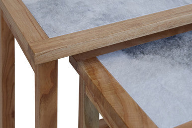 Womad Large Set Of 2 Wooden Side Tables With White Marble Tops - Image 5