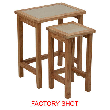 Womad Small Set Of 2 Wooden Side Tables With Cream Marble Tops