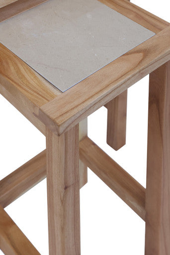 Womad Small Set Of 2 Wooden Side Tables With Cream Marble Tops - Image 4