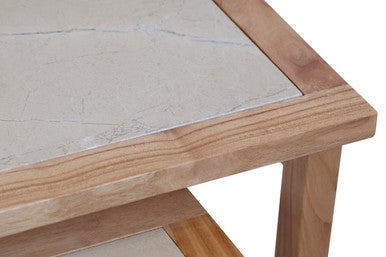 Womad Small Set Of 2 Wooden Side Tables With Cream Marble Tops - Image 6