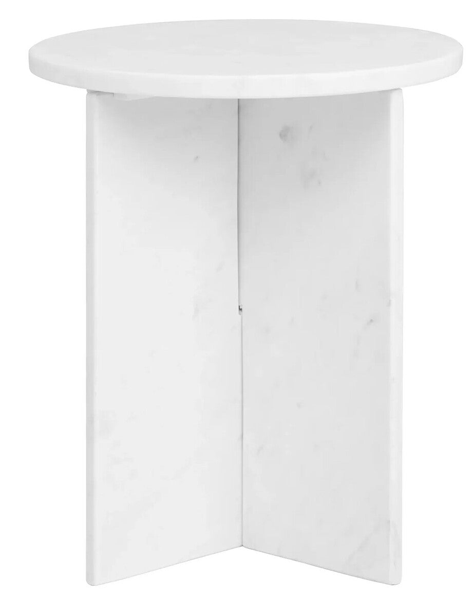 Round White Marble Side Table with Geometric Design, Savio