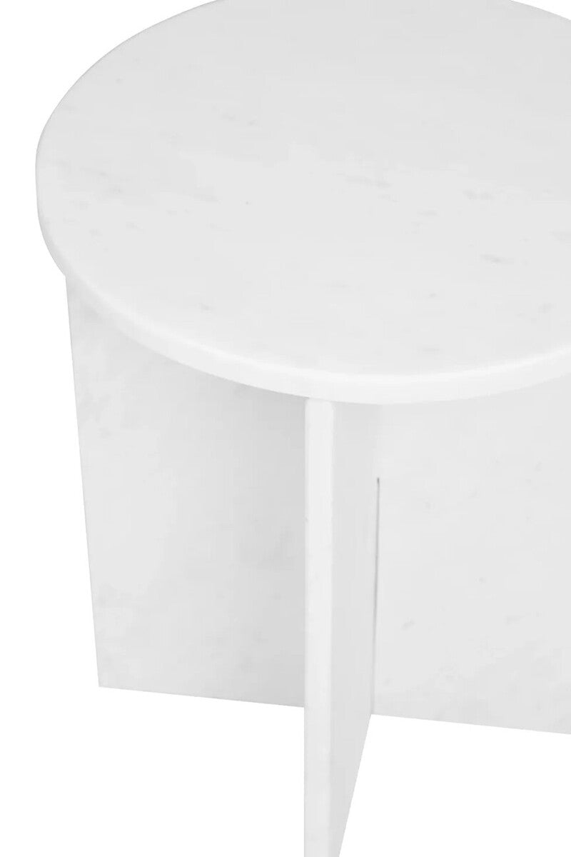 Round White Marble Side Table with Geometric Design, Savio