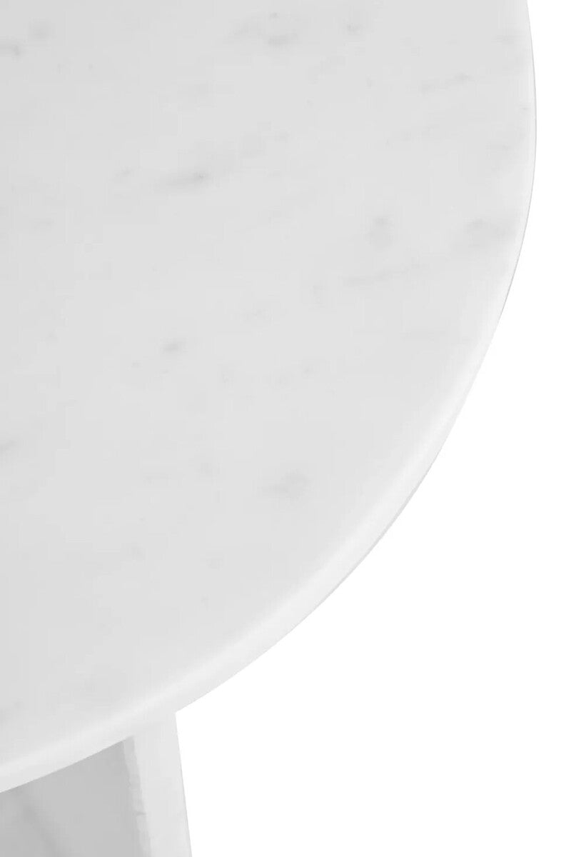 Round White Marble Side Table with Geometric Design, Savio