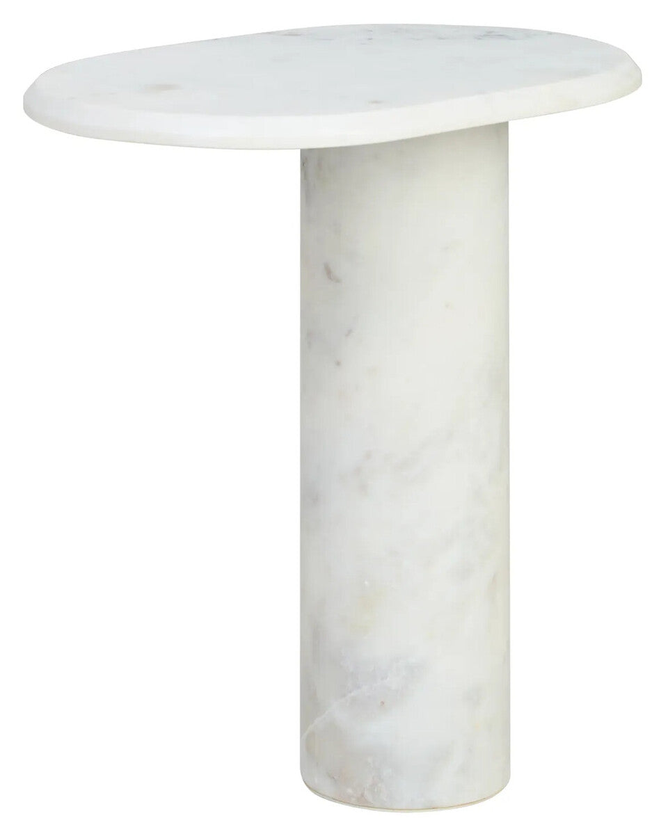 White Marble Side Table with Oblong Top and Cylindrical Base, Savio