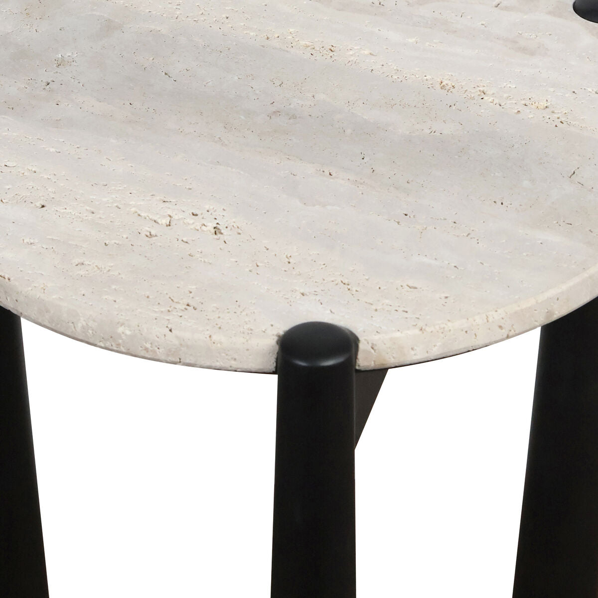 Mango Black Finish Wood Travertine Top Side Table | Wilbur