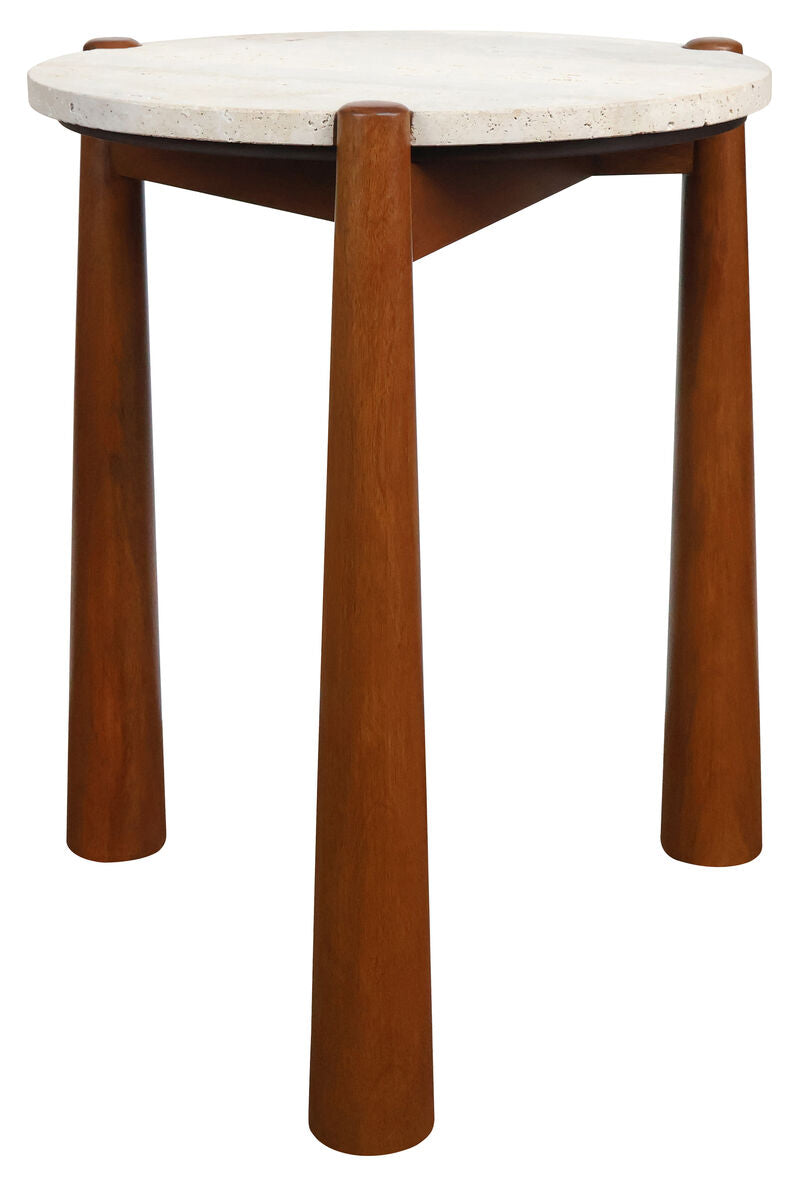 Mango Brown Finish Wood Travertine Top Side Table | Wilbur