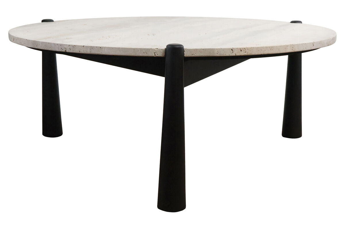 Mango Black Finish Wood Travertine Top Coffee Table | Wilbur