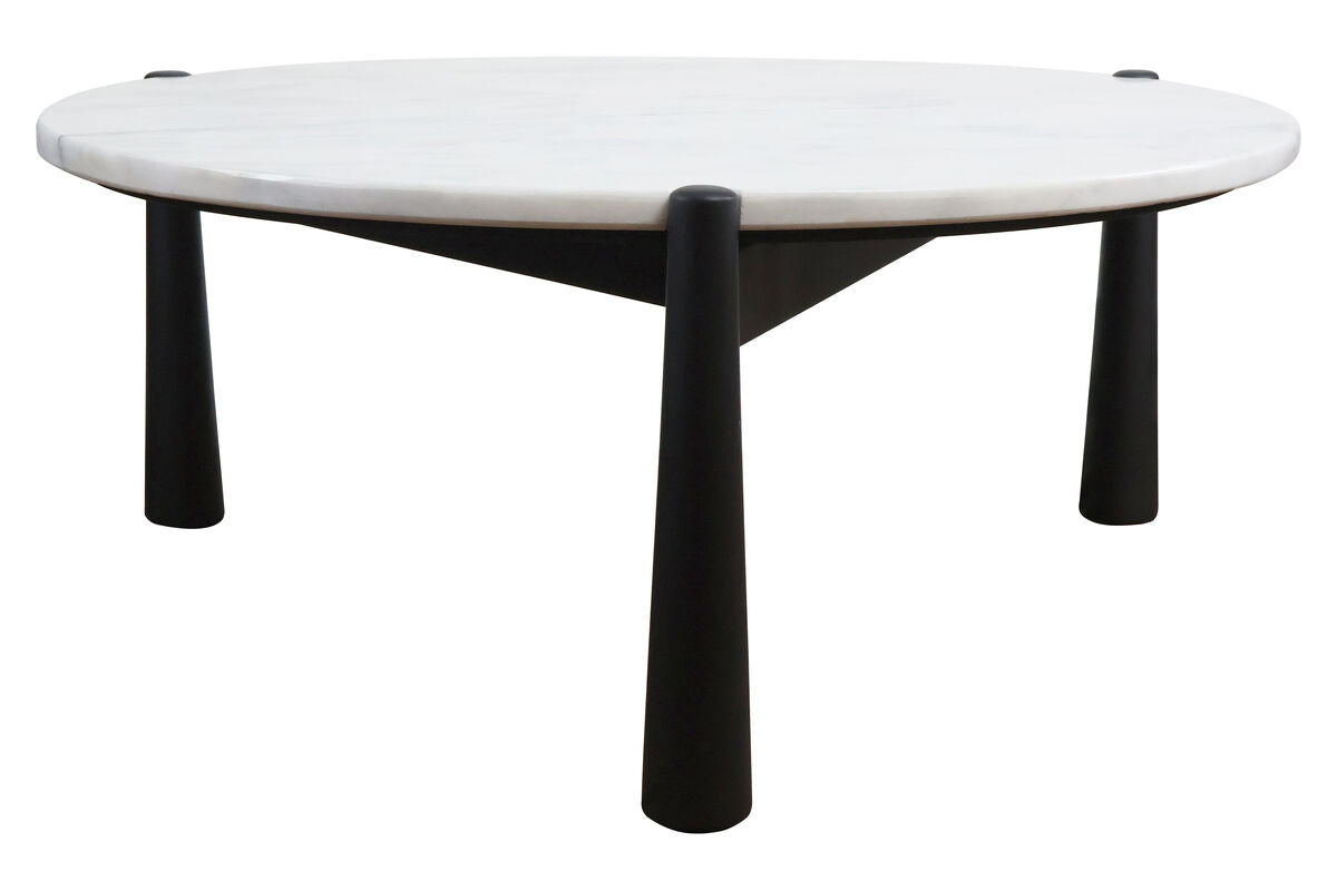 Mango Black Finish Wood White Marble Top Coffee Table | Wilbur