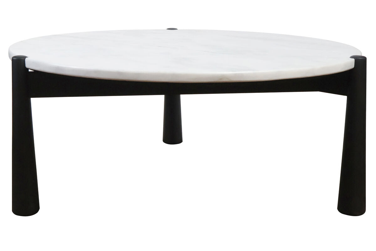 Mango Black Finish Wood White Marble Top Coffee Table | Wilbur