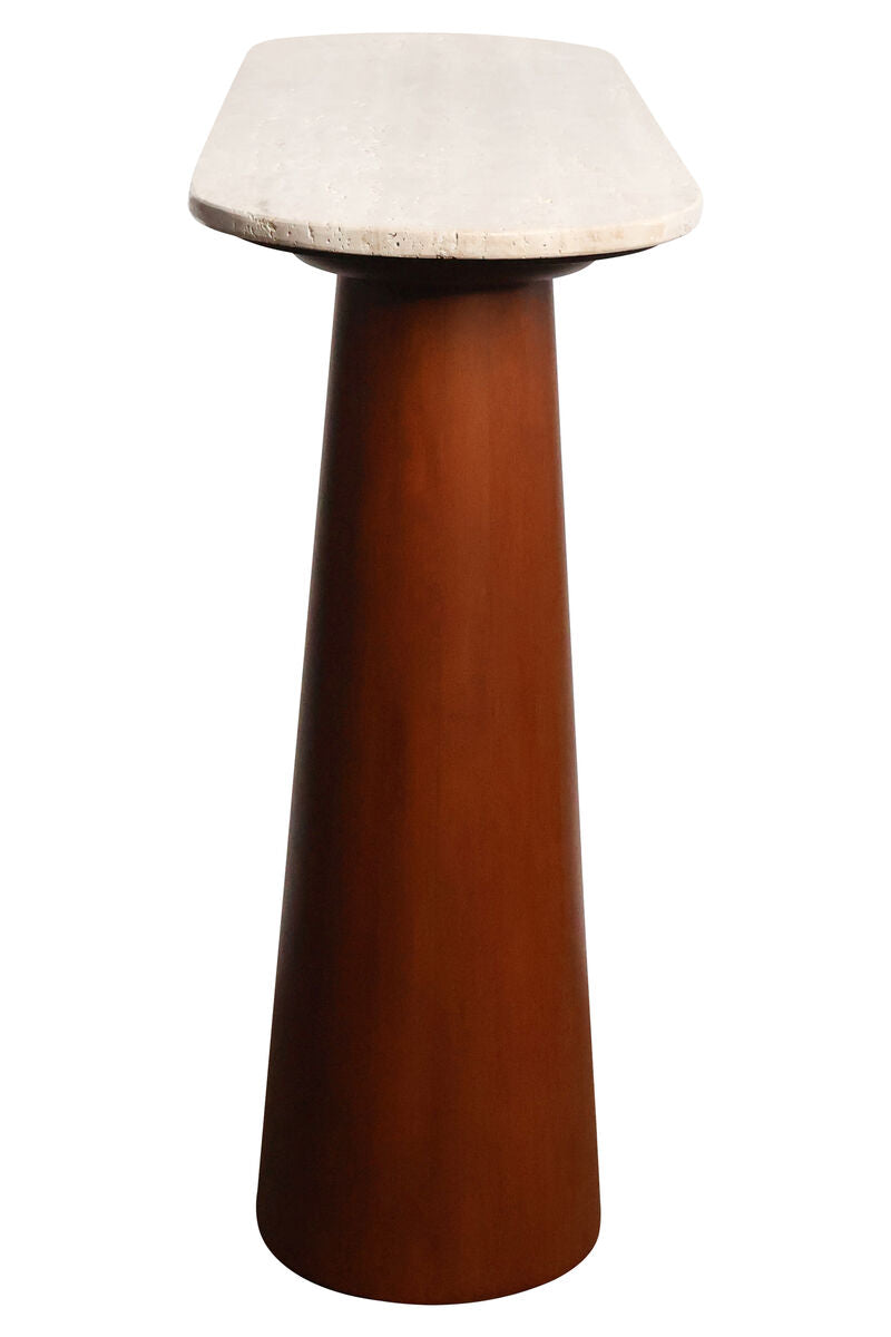 Mango Brown Finish Wood Travertine Top Console Table | Waris