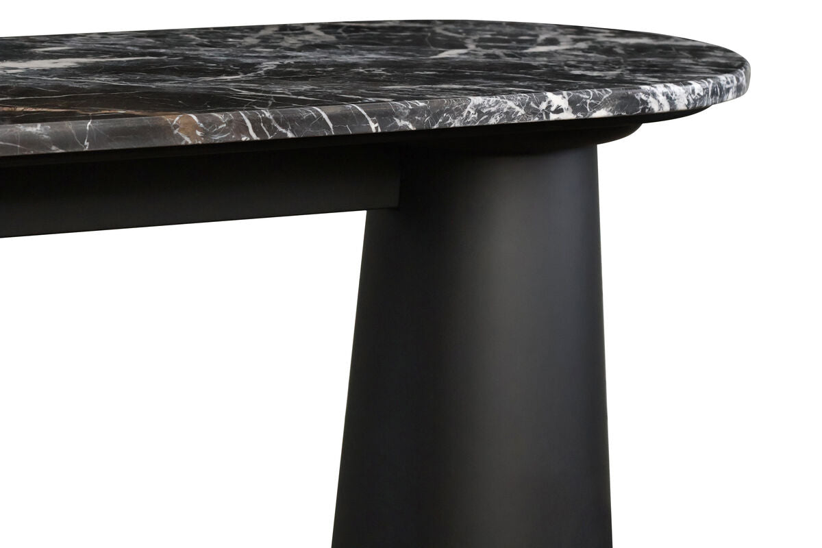 Mango Black Finish Wood Black and White Marble Top Console Table | Waris