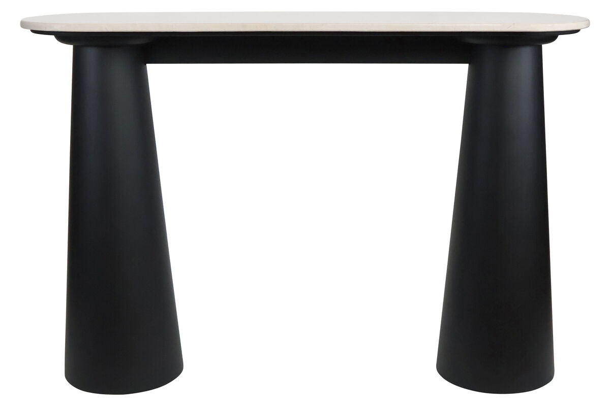 Mango Black Finish Wood Cream Marble Top Console Table | Waris