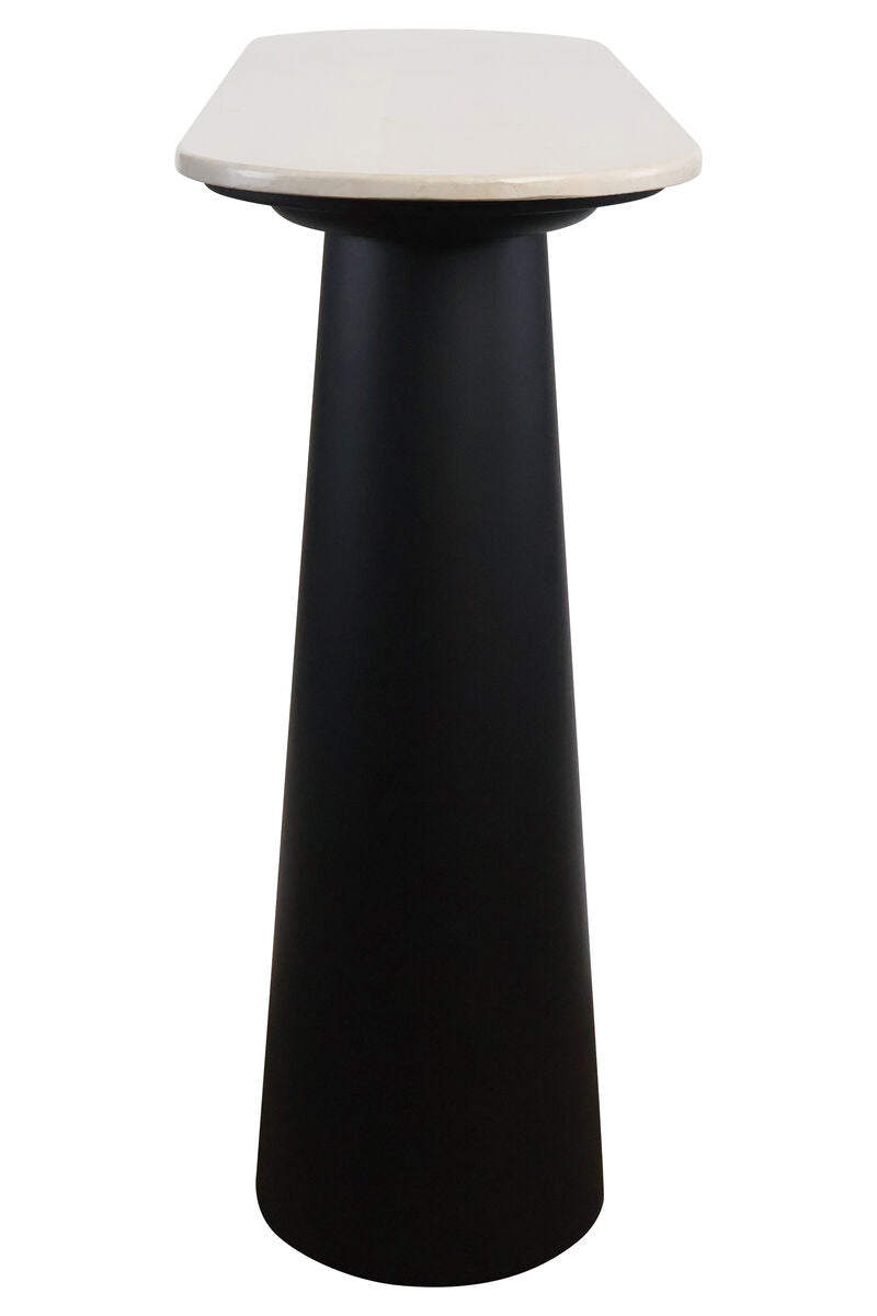 Mango Black Finish Wood Cream Marble Top Console Table | Waris