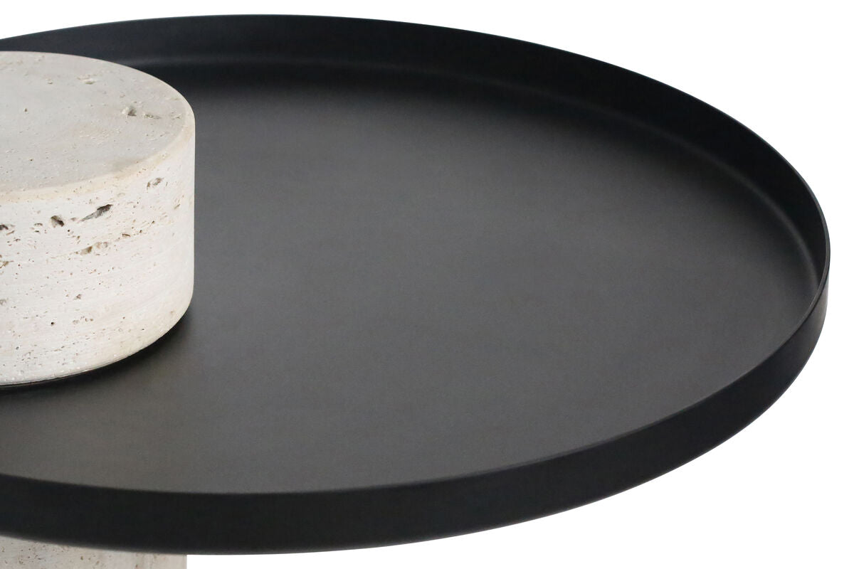 Metal Top Travertine Base Side Table | Mahon