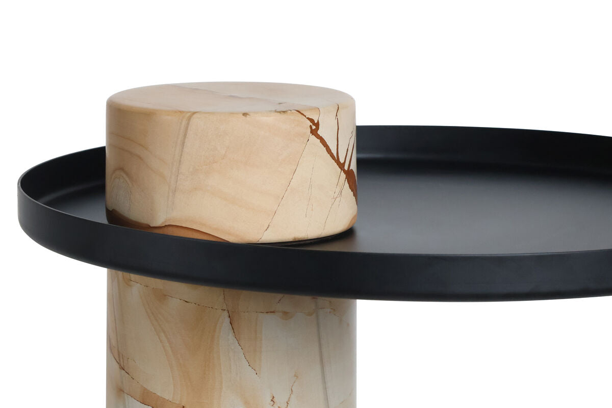 Metal Top Berma Teak Marble Base Side Table | Mahon