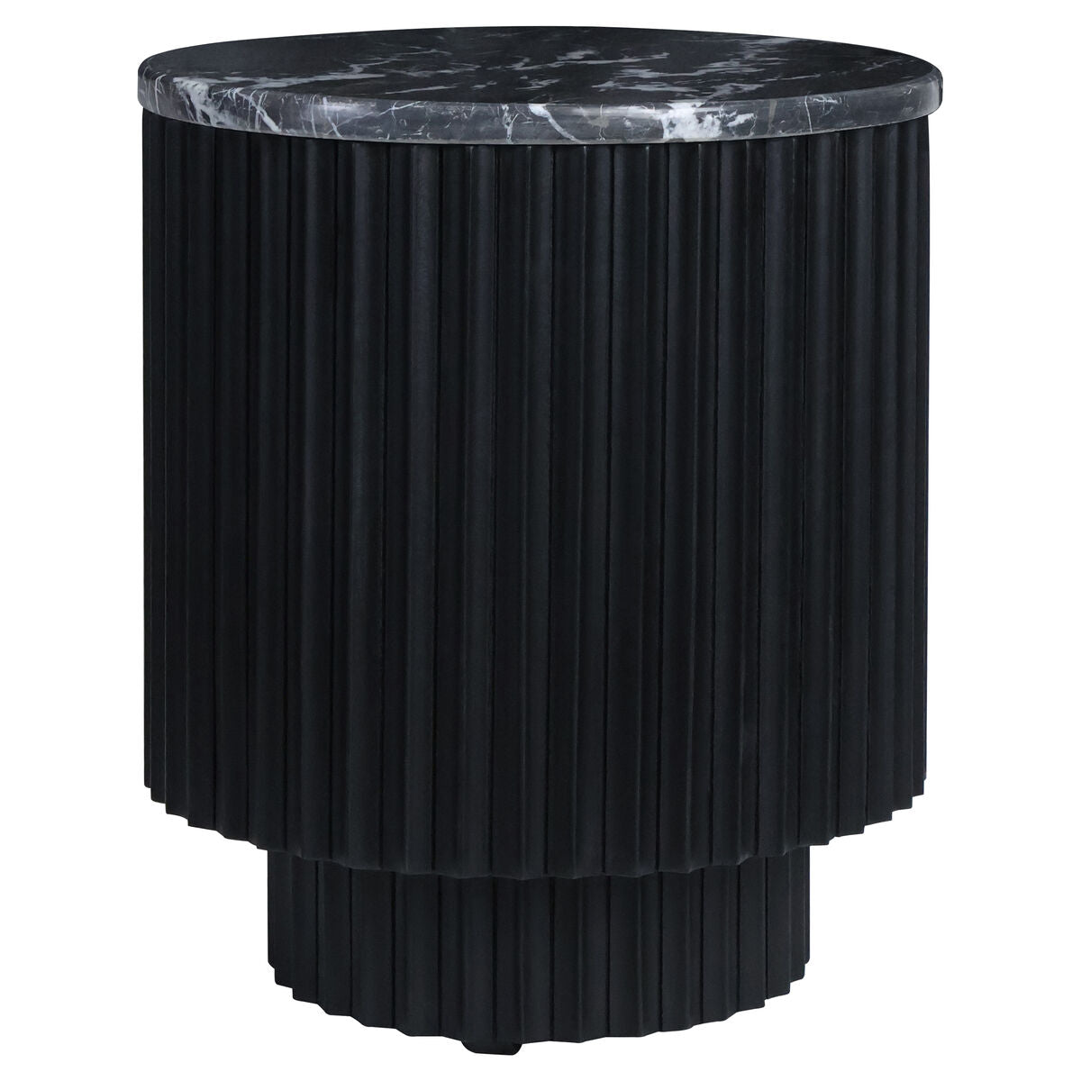 Small Black and White Marble Top Black Mango Wood Base Side Table | Matros