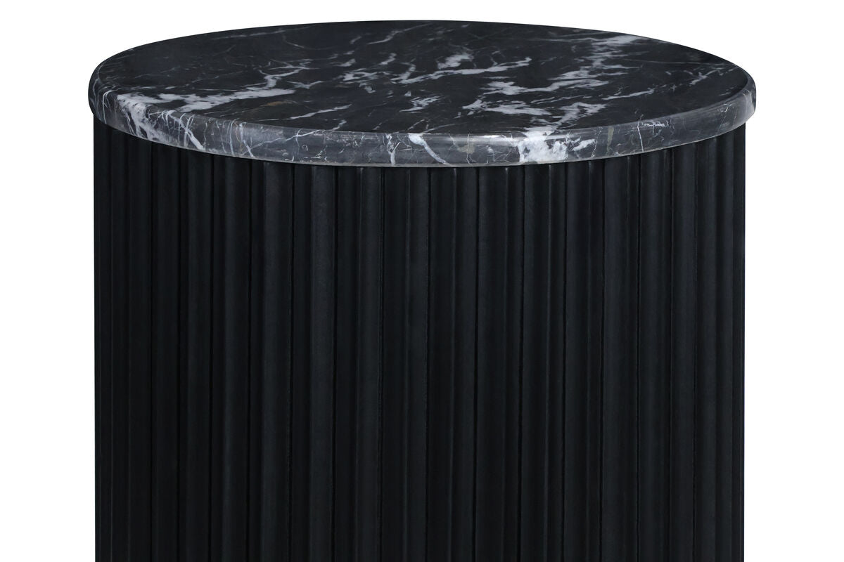 Small Black and White Marble Top Black Mango Wood Base Side Table | Matros