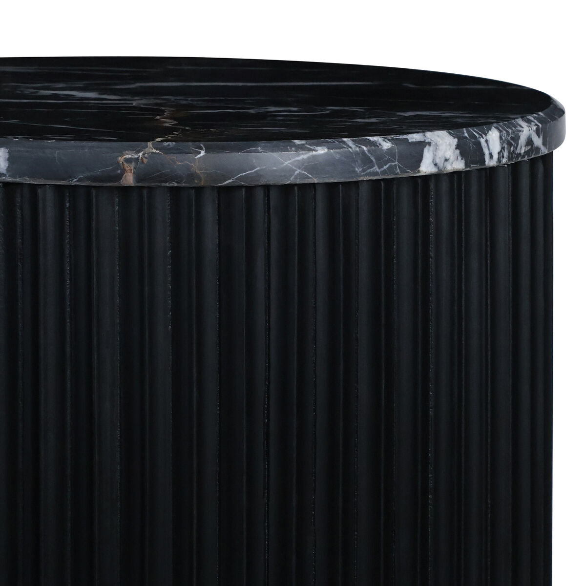 Small Black and White Marble Top Black Mango Wood Base Side Table | Matros