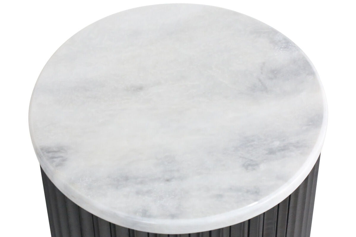 Large Zirat White Marble Top Black Mango Wood Base Side Table | Matros